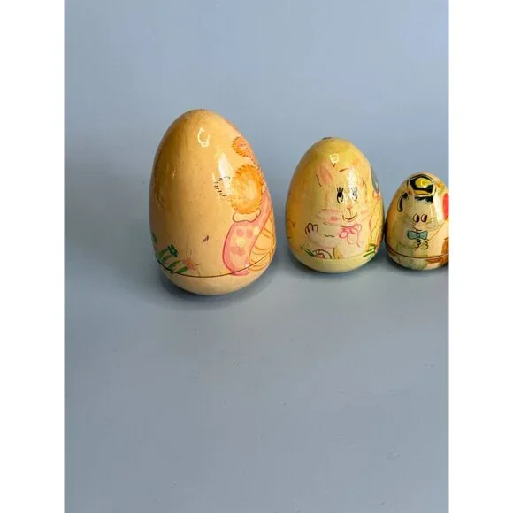 Hand-Painted Wooden Nesting Egg Set With Adorable Animal Designs & Pastel Colors - Picture 3 of 6